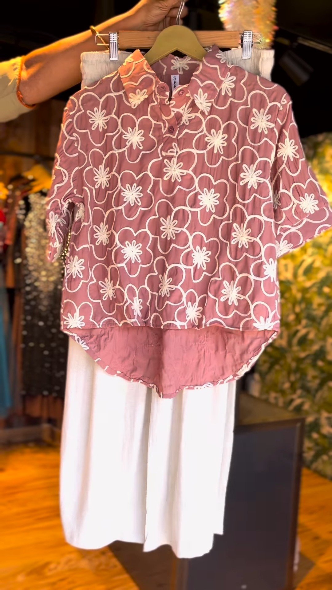 Blush Floral Embroidered Co-ord Set with Button-Detail Trousers