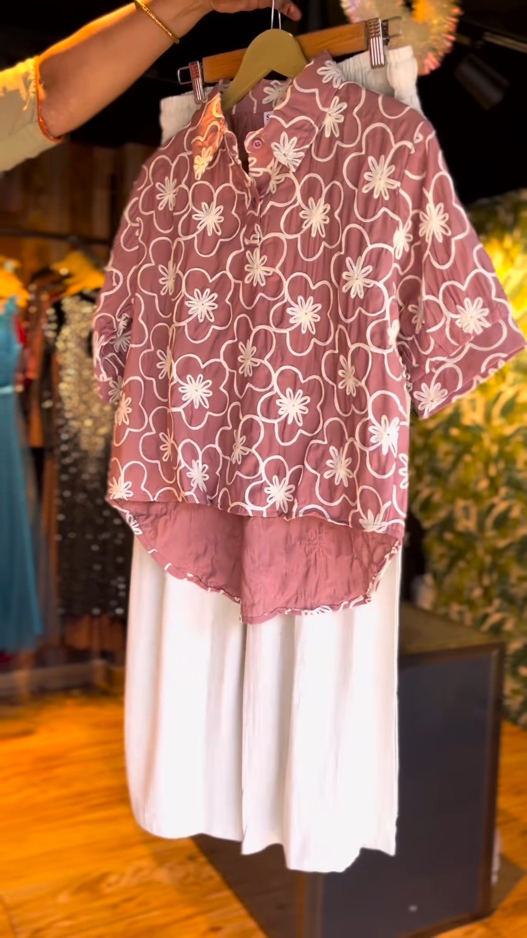 Blush Floral Embroidered Co-ord Set with Button-Detail Trousers - Image 2
