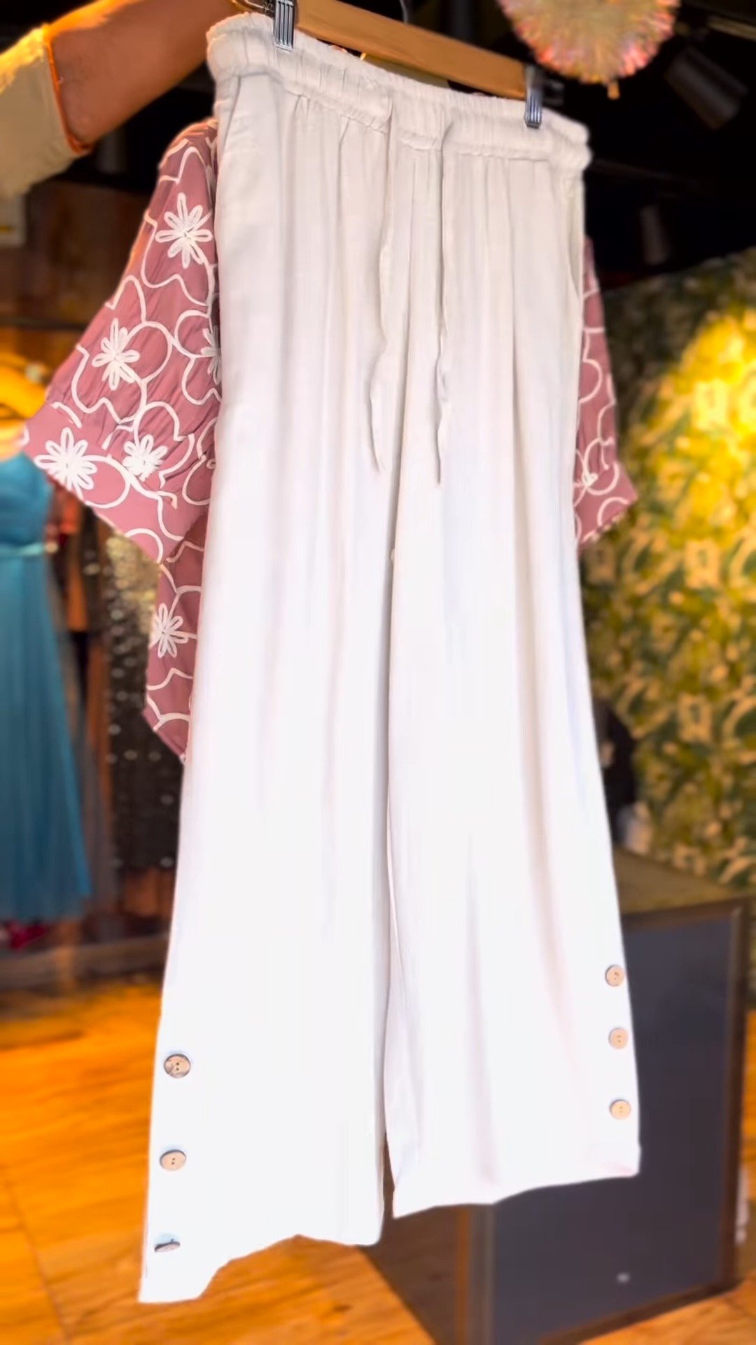 Blush Floral Embroidered Co-ord Set with Button-Detail Trousers - Image 3