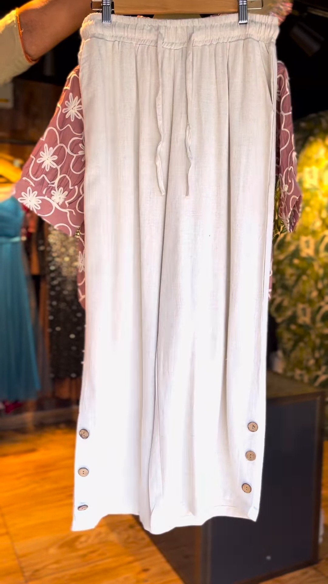 Blush Floral Embroidered Co-ord Set with Button-Detail Trousers - Image 4