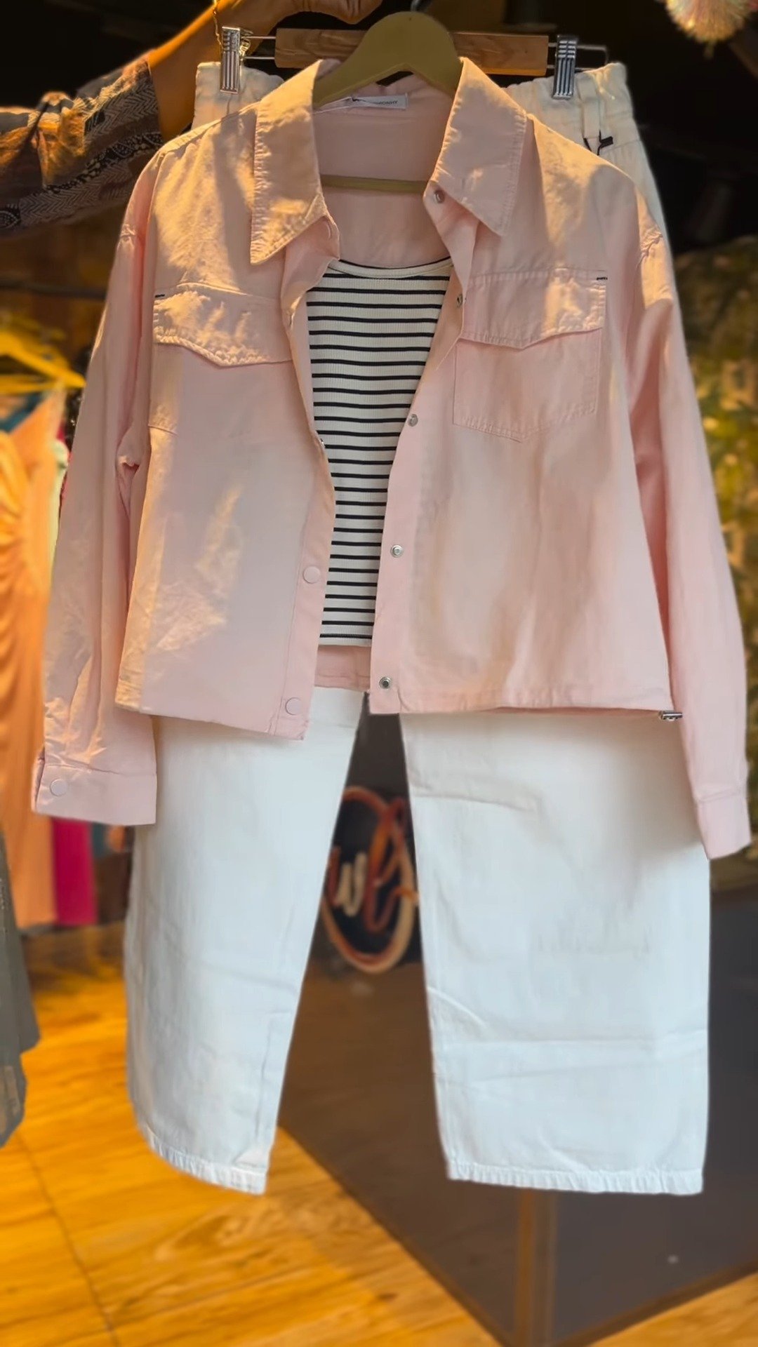Casual Chic Pastel Co-ord Set – Available in Pastel Pink Jacket and White Trousers - Image 2