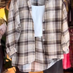 Urban Chic Plaid Shirt and Trouser Co-ord Set – Versatile Beige and Brown ensemble