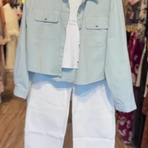 Pastel Sage Utility Jacket & White Denim Co-ord Set