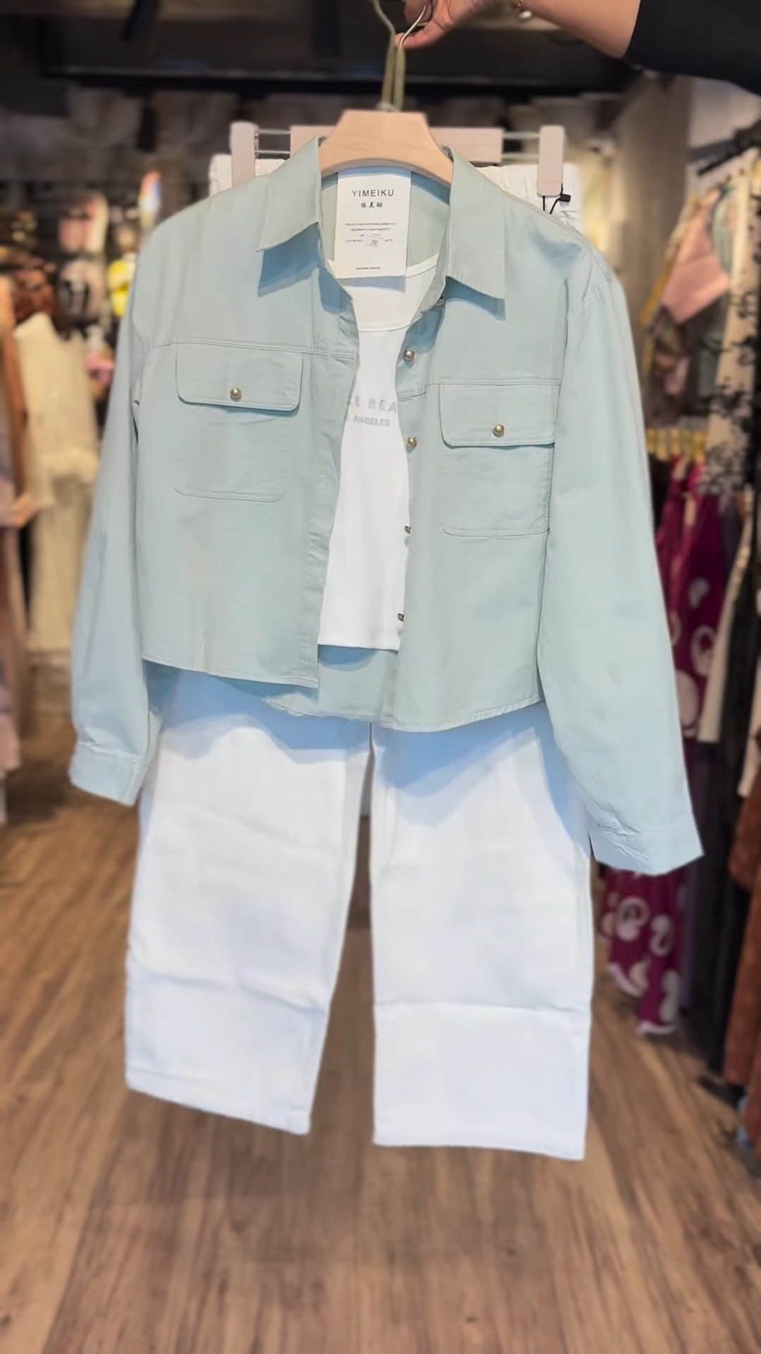 Pastel Sage Utility Jacket & White Denim Co-ord Set