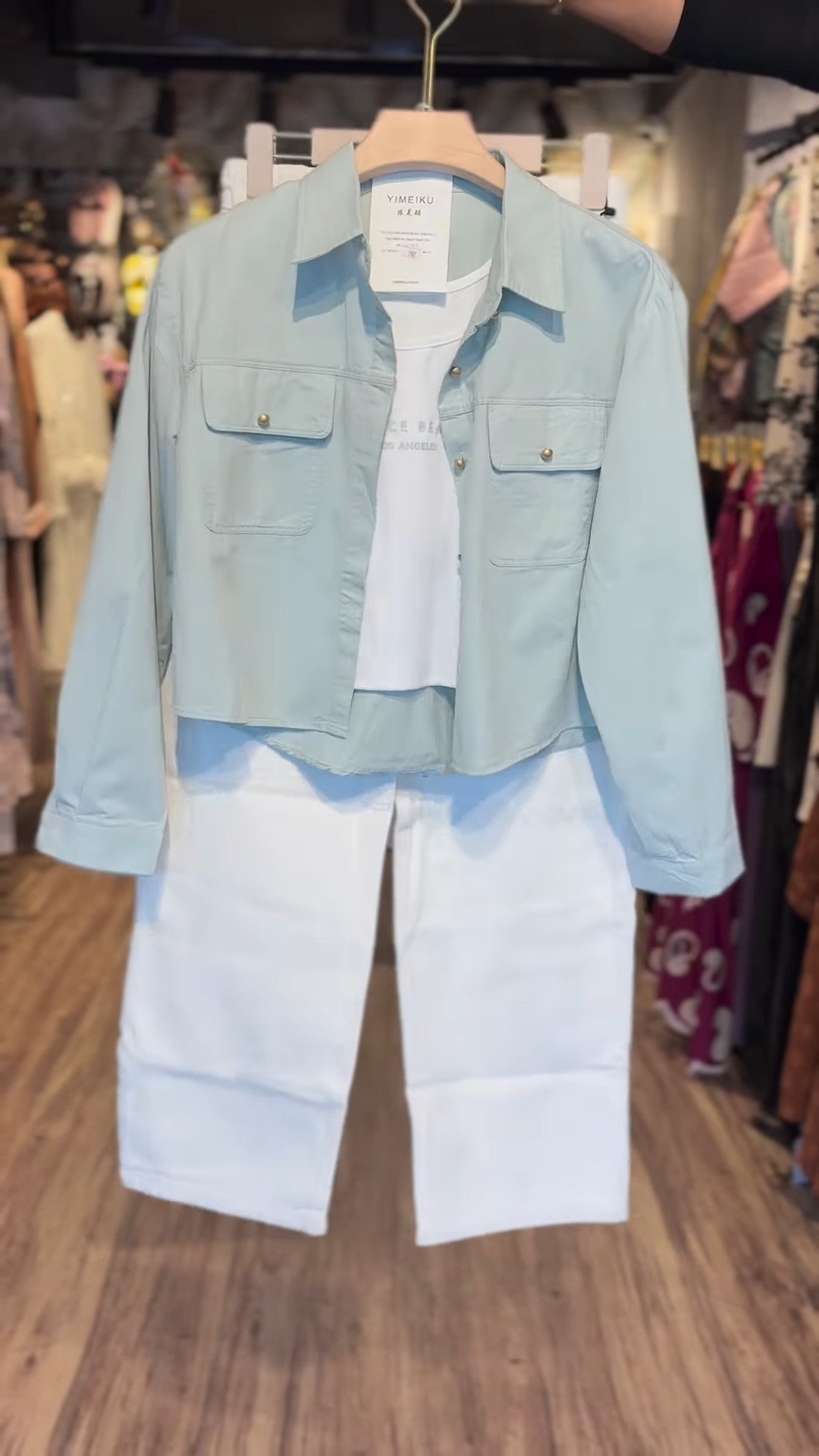 Pastel Sage Utility Jacket & White Denim Co-ord Set - Image 4