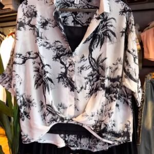 Monochrome Tropics Printed Shirt and Shimmer Pleated Midi Skirt Co-ord Set