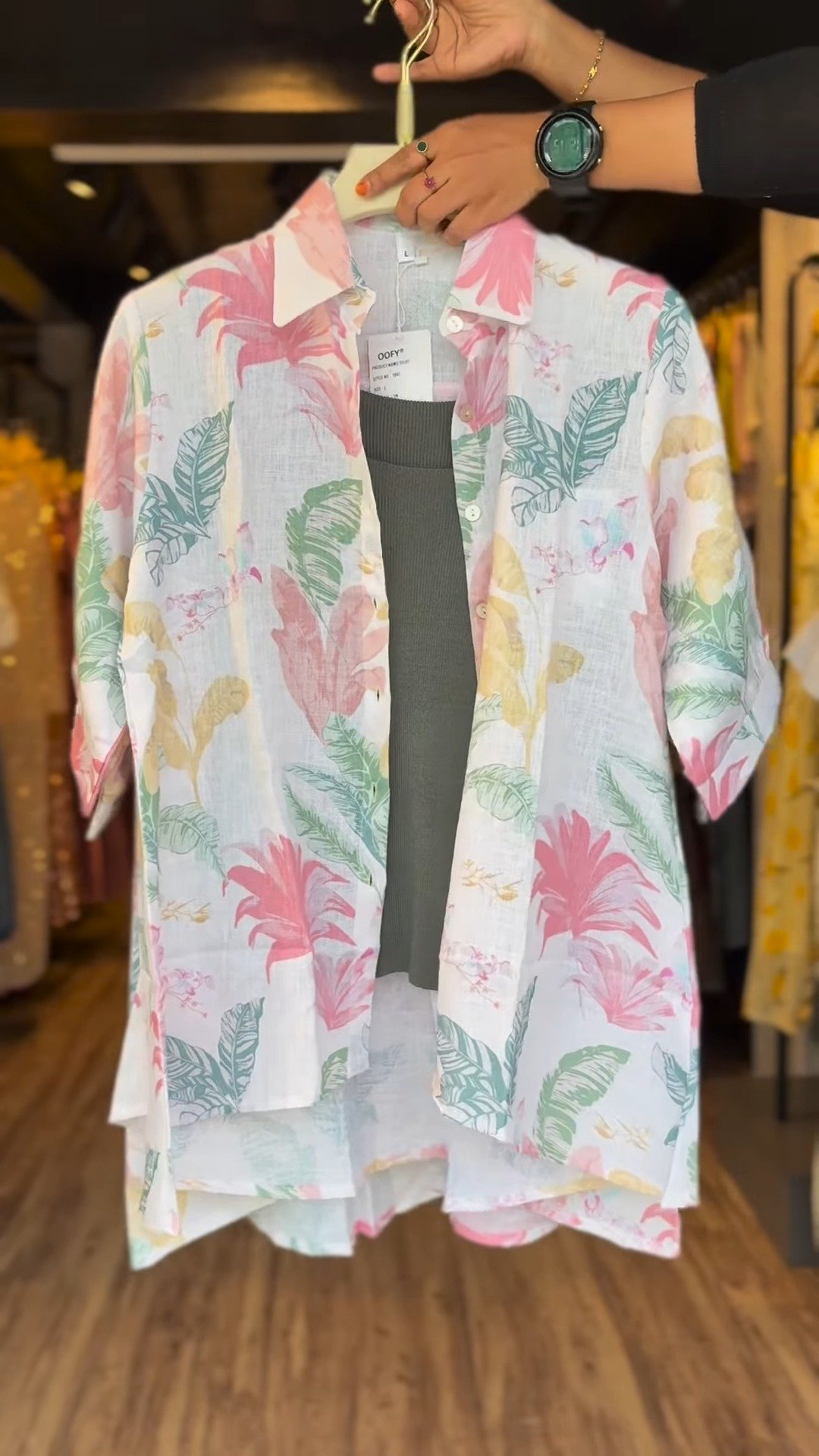 Tropical Botanical Linen Co-ord Set with Inner Tank – Available in Charcoal Grey & Dusty Rose - Image 2