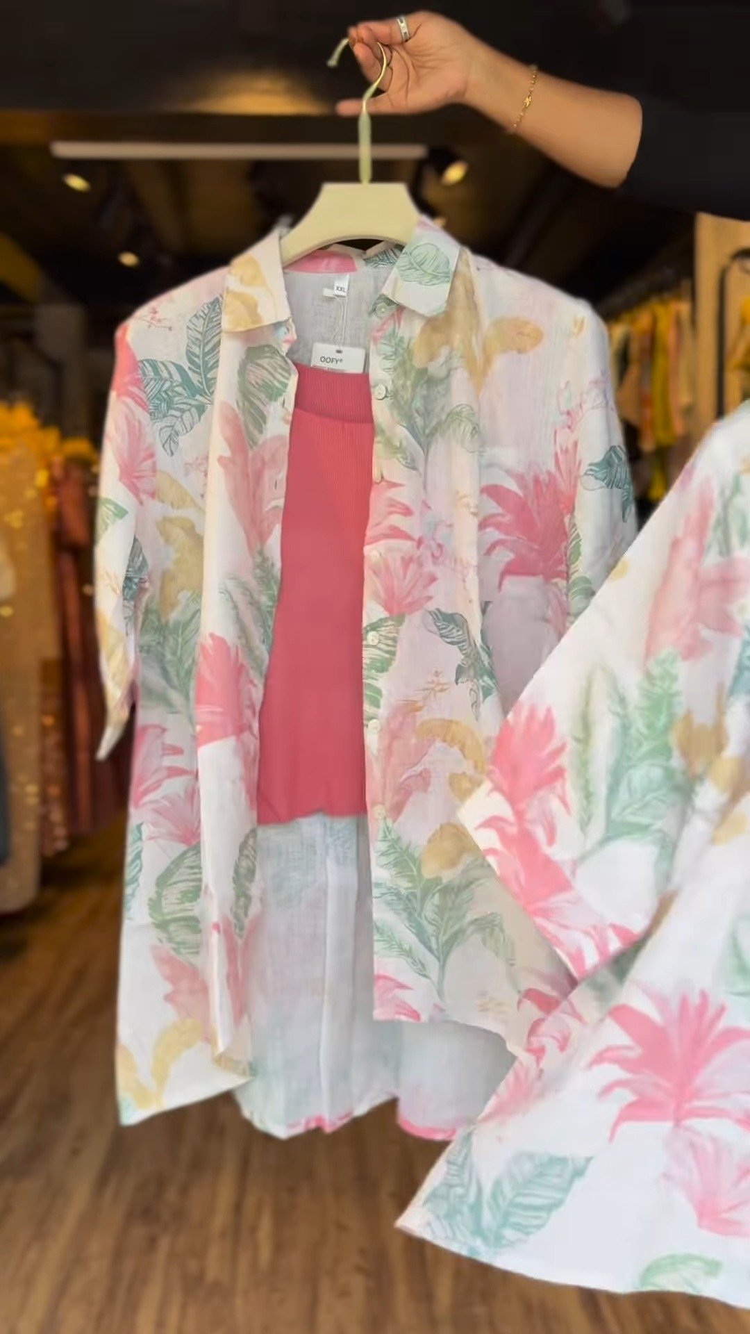 Tropical Botanical Linen Co-ord Set with Inner Tank – Available in Charcoal Grey & Dusty Rose - Image 3