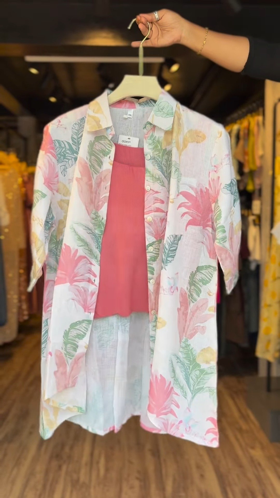 Tropical Botanical Linen Co-ord Set with Inner Tank – Available in Charcoal Grey & Dusty Rose - Image 4