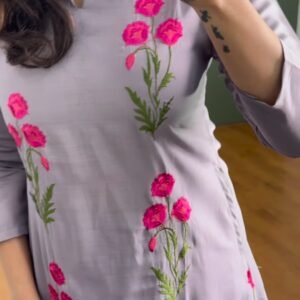 Poppy Motif Embroidered Kurta Set – Available in Lavender & Sage Green