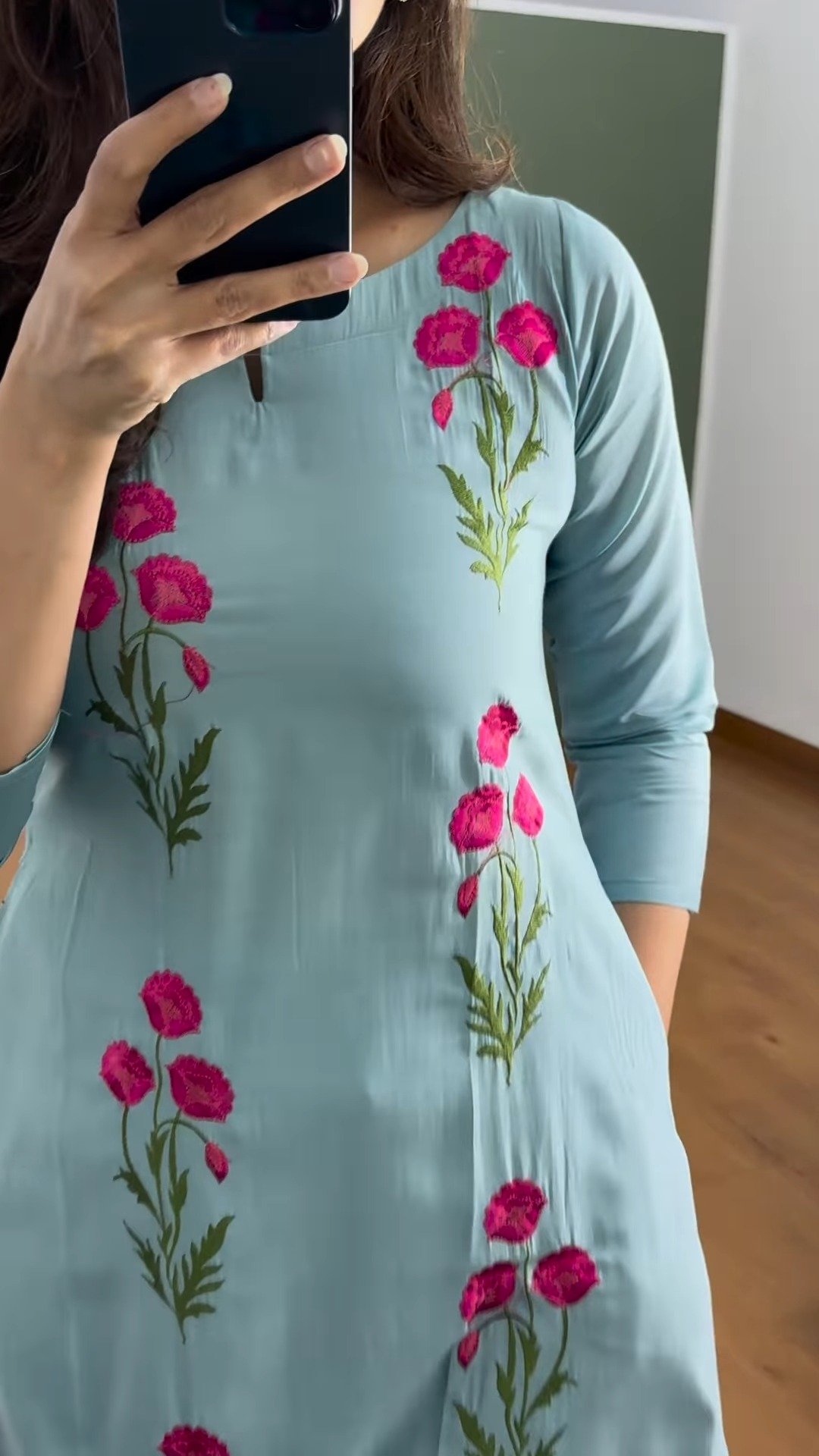 Poppy Motif Embroidered Kurta Set – Available in Lavender & Sage Green - Image 10