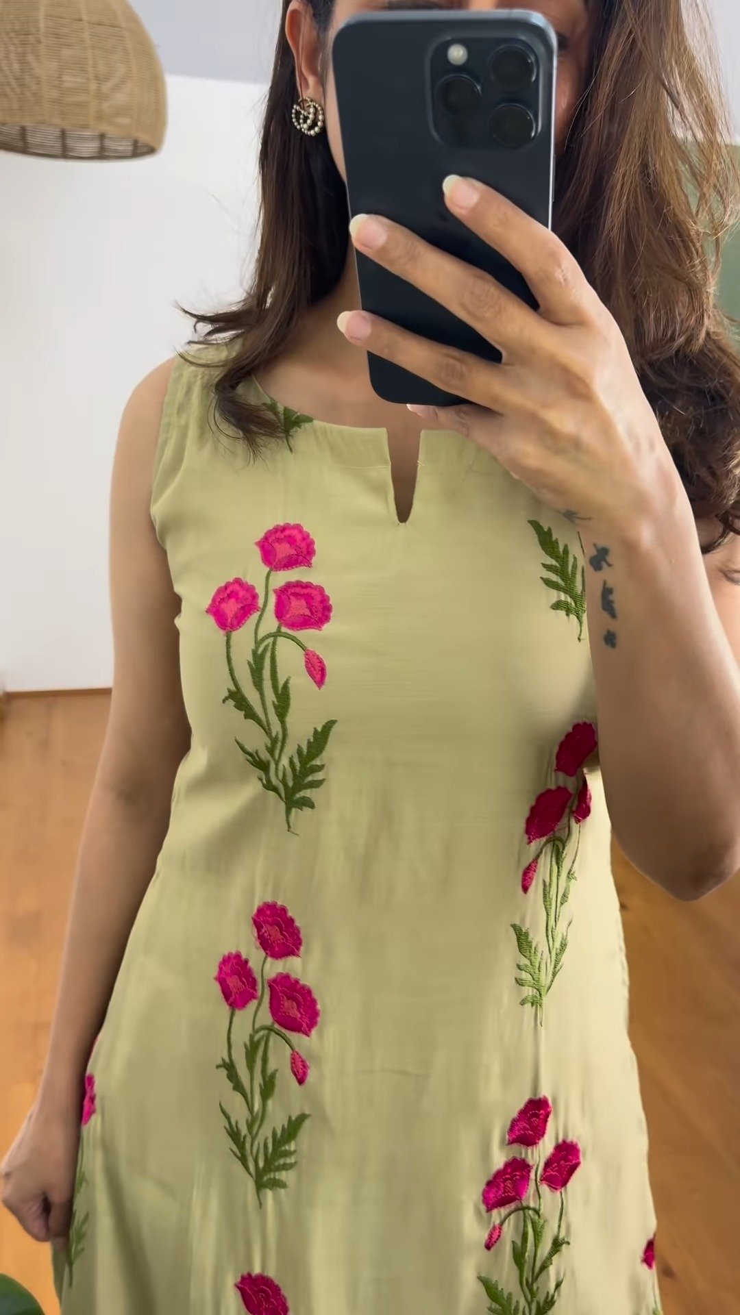 Poppy Motif Embroidered Kurta Set – Available in Lavender & Sage Green - Image 5