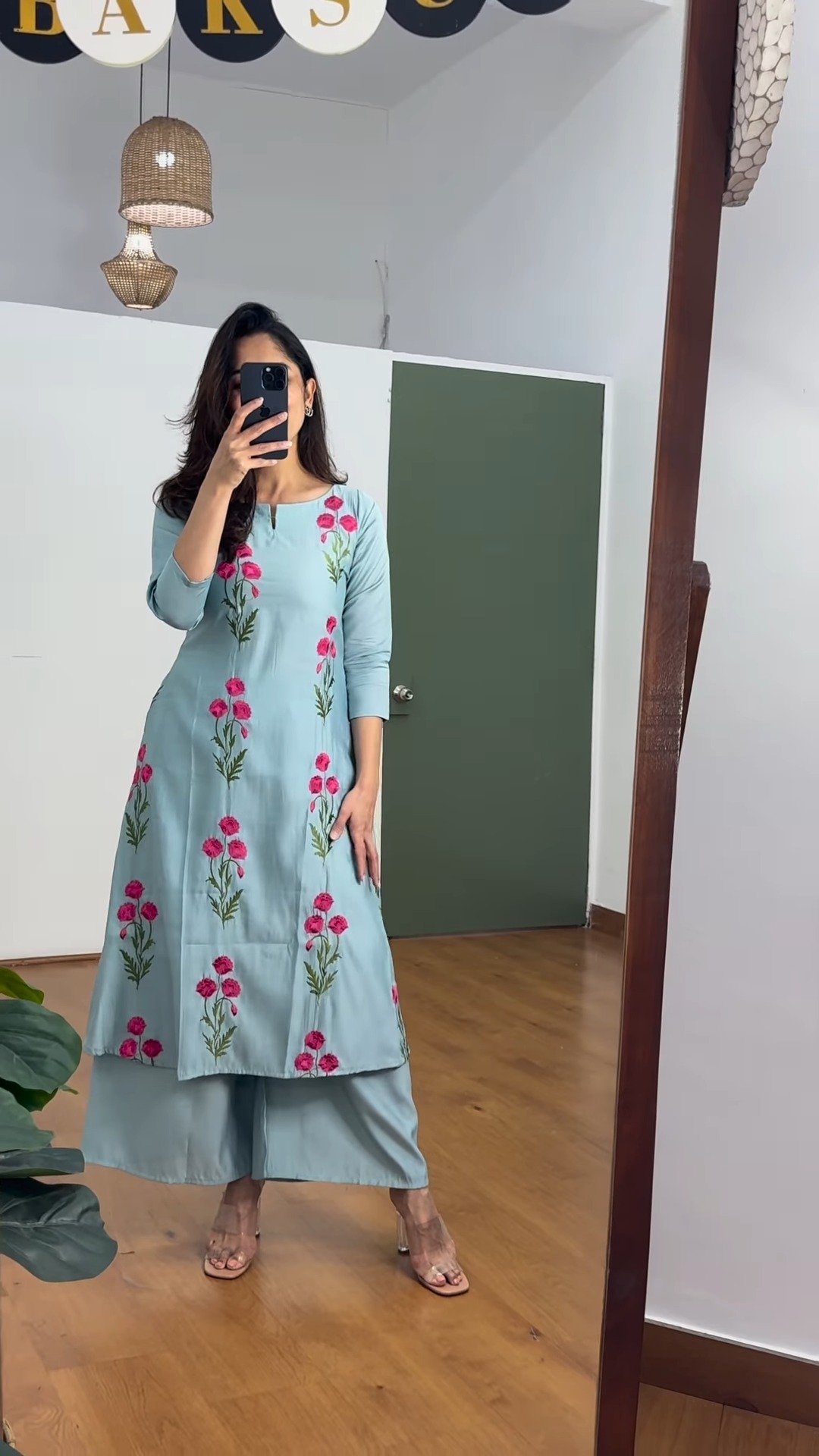 Poppy Motif Embroidered Kurta Set – Available in Lavender & Sage Green - Image 9