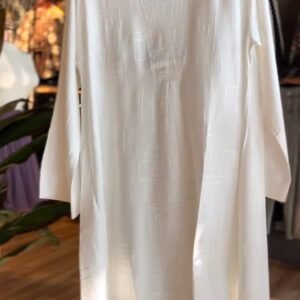Minimalist Ivory Geometric Jacquard Kurta Set with Tie-Up Trousers