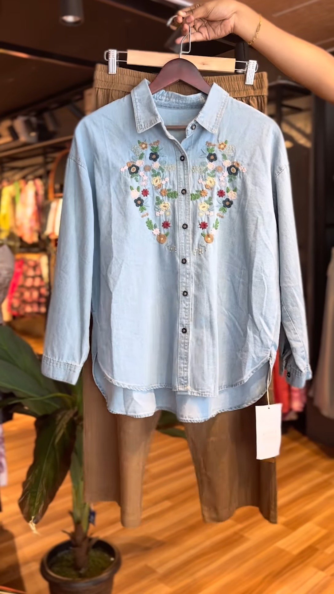 Floral Embroidered Denim Co-ord Set with Utility Pants - Image 2