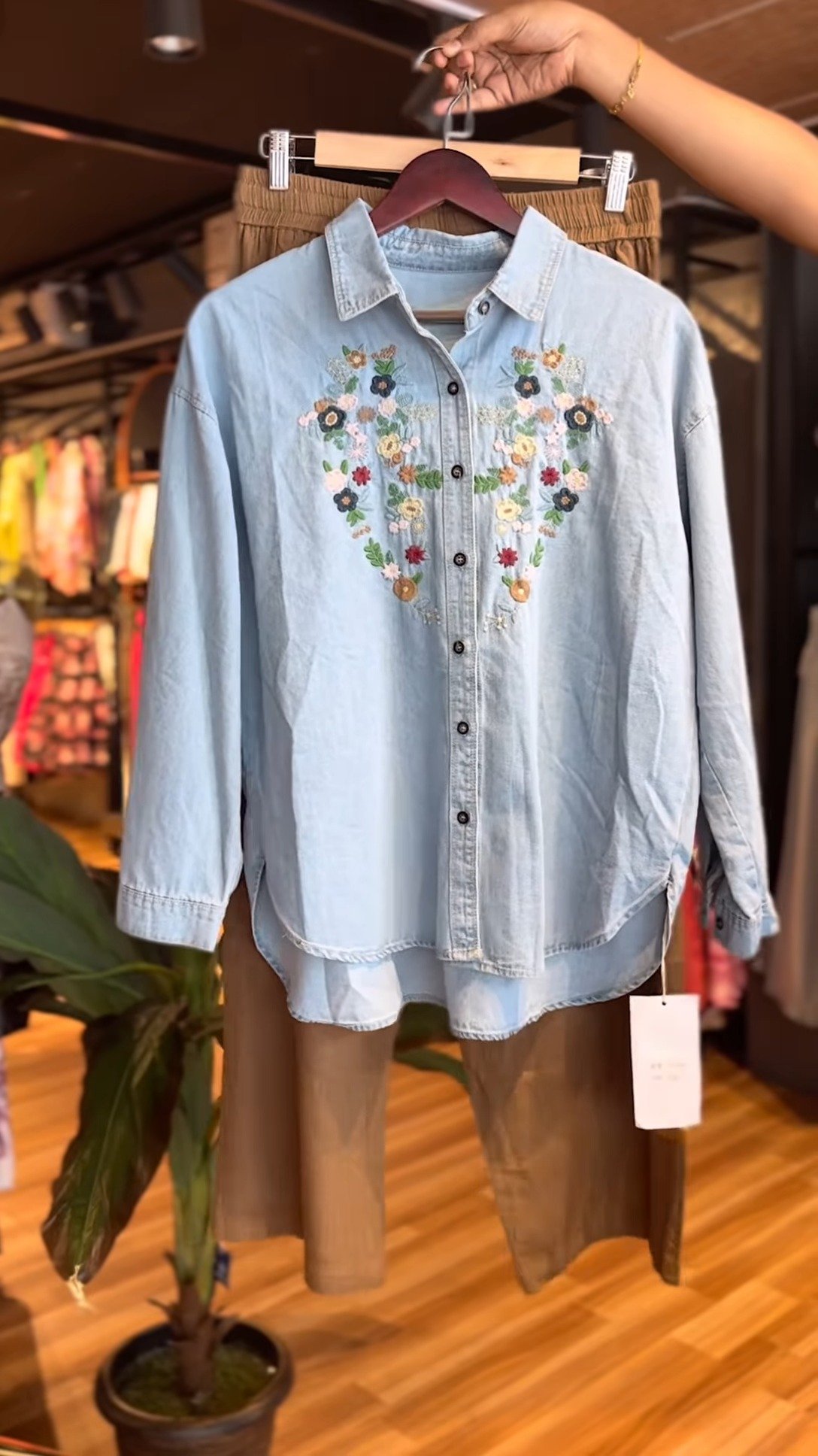 Floral Embroidered Denim Co-ord Set with Utility Pants - Image 3