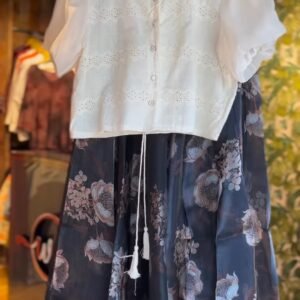 Ethereal Ivory Eyelet Top and Floral Organza Skirt Co-ord Set