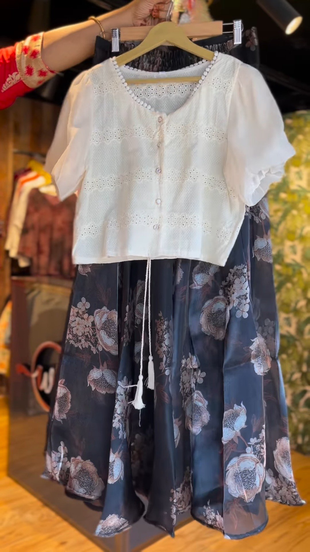 Ethereal Ivory Eyelet Top and Floral Organza Skirt Co-ord Set