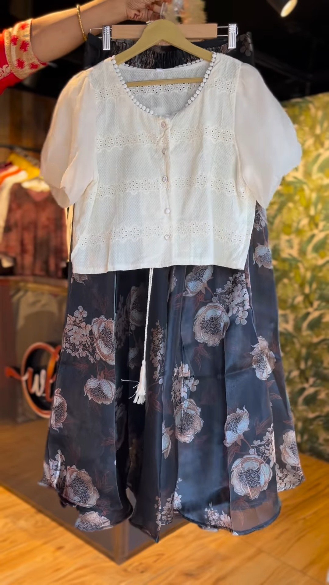 Ethereal Ivory Eyelet Top and Floral Organza Skirt Co-ord Set - Image 4