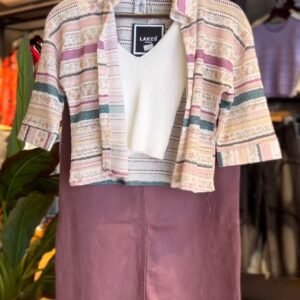 Bohemian Chic Textured Stripe Co-ord Set with Matching Skirt – A Sophisticated Three-Piece Ensemble