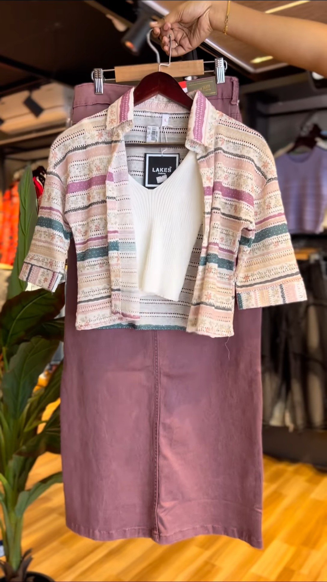Bohemian Chic Textured Stripe Co-ord Set with Matching Skirt – A Sophisticated Three-Piece Ensemble