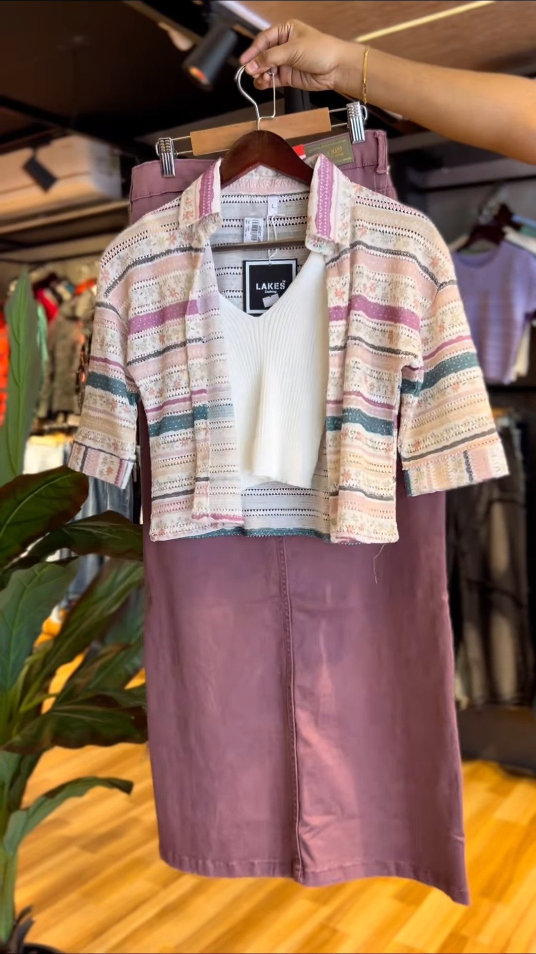 Bohemian Chic Textured Stripe Co-ord Set with Matching Skirt – A Sophisticated Three-Piece Ensemble - Image 4