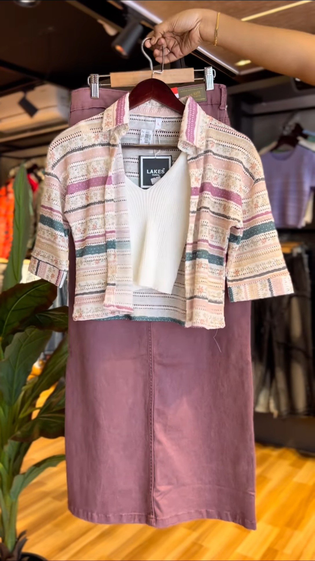 Bohemian Chic Textured Stripe Co-ord Set with Matching Skirt – A Sophisticated Three-Piece Ensemble - Image 2