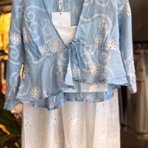Ethereal Embroidered Chikankari-Inspired Co-ord Set with Tiered Skirt – Available in Celestial Blue & Pristine White