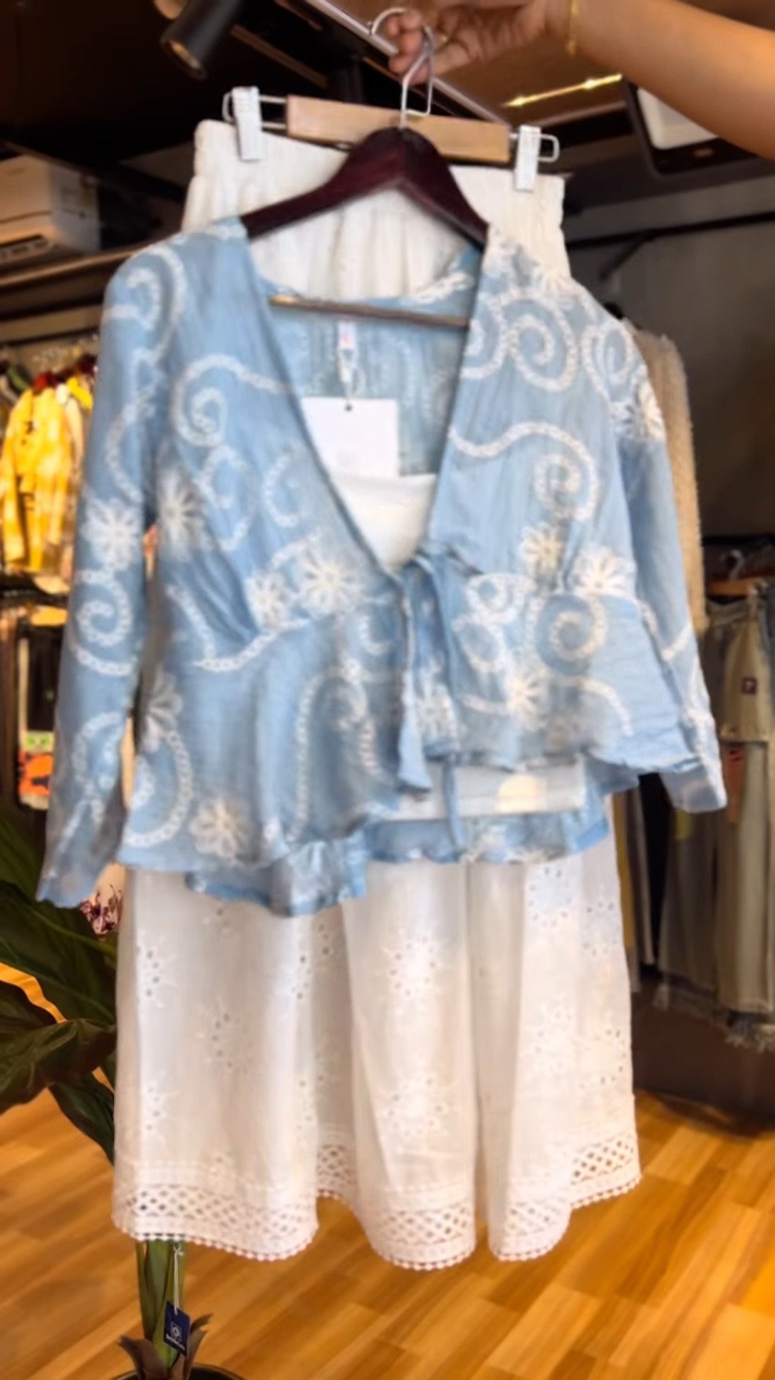 Ethereal Embroidered Chikankari-Inspired Co-ord Set with Tiered Skirt – Available in Celestial Blue & Pristine White - Image 2
