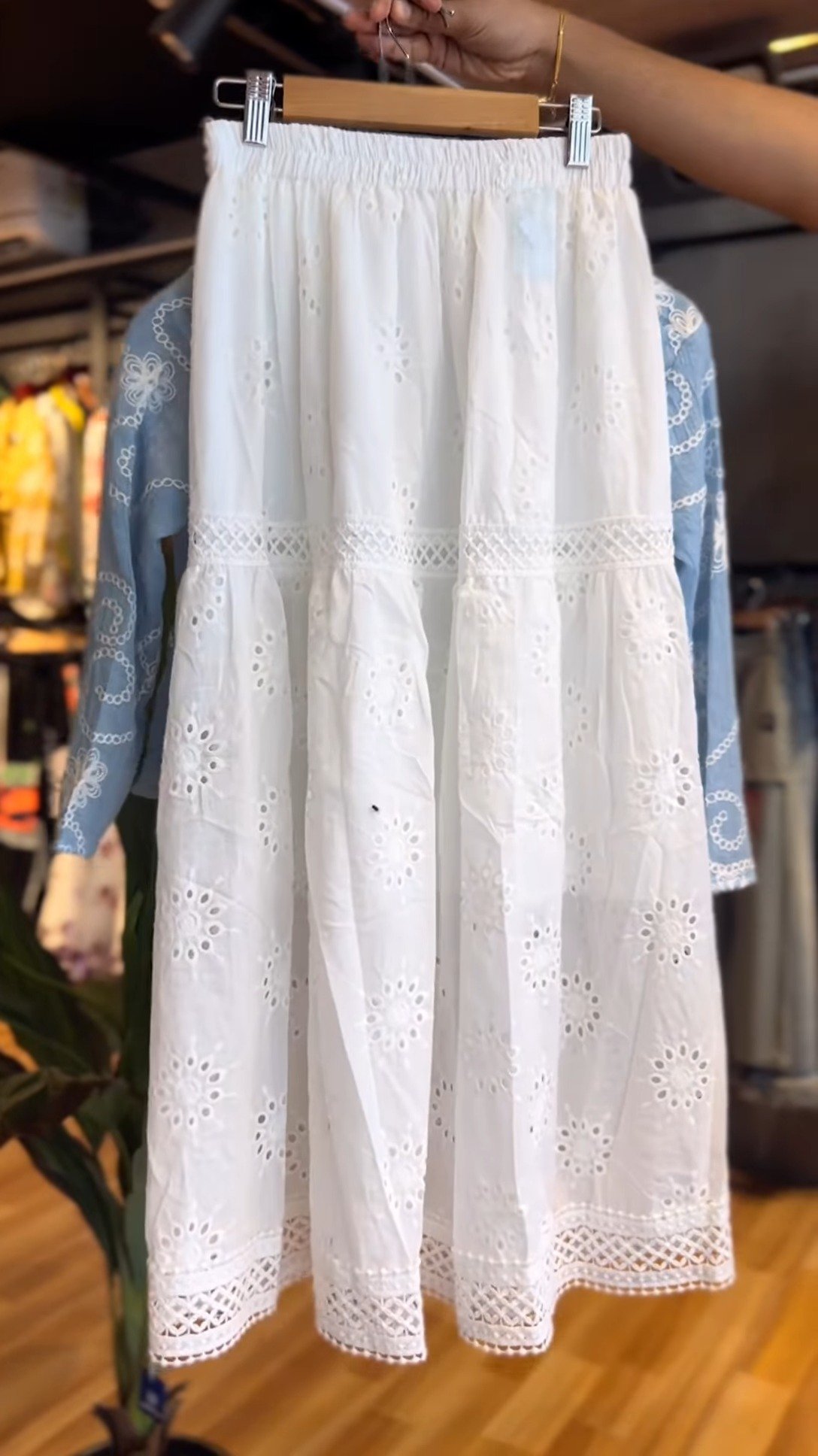 Ethereal Embroidered Chikankari-Inspired Co-ord Set with Tiered Skirt – Available in Celestial Blue & Pristine White - Image 3
