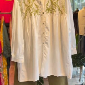 Olive Cargo Trouser & Embroidered White Tunic Co-Ord Set