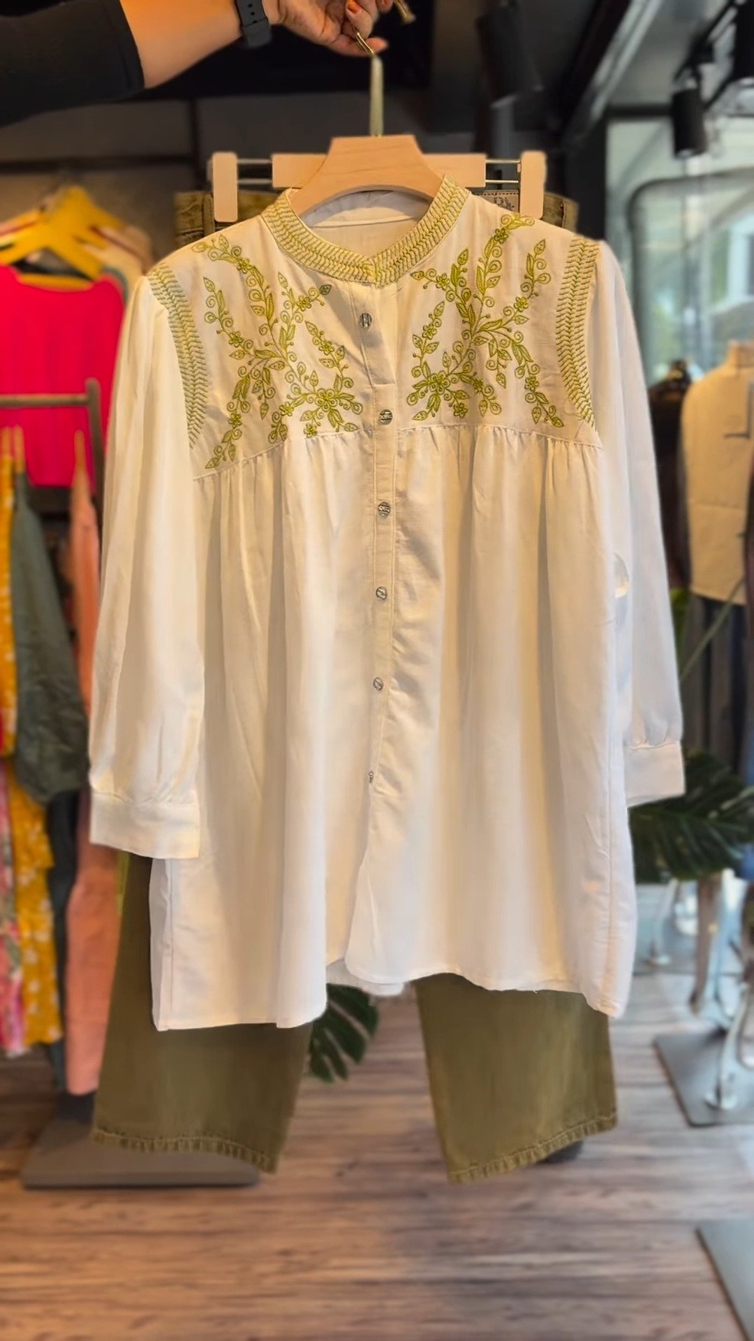 Olive Cargo Trouser & Embroidered White Tunic Co-Ord Set - Image 2