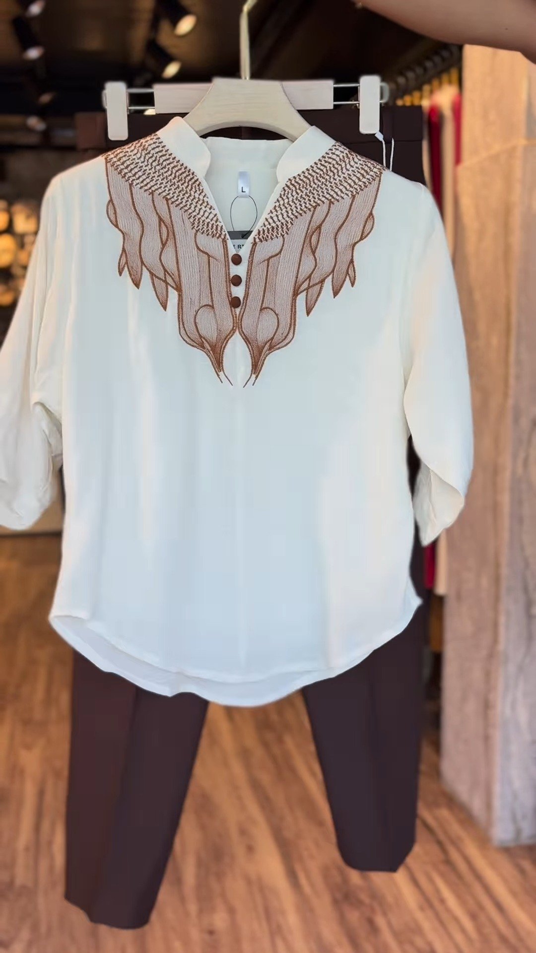 Ivory Kurta & Earthy Brown Trouser Co-ord Set – Effortless Ethnic Elegance - Image 5