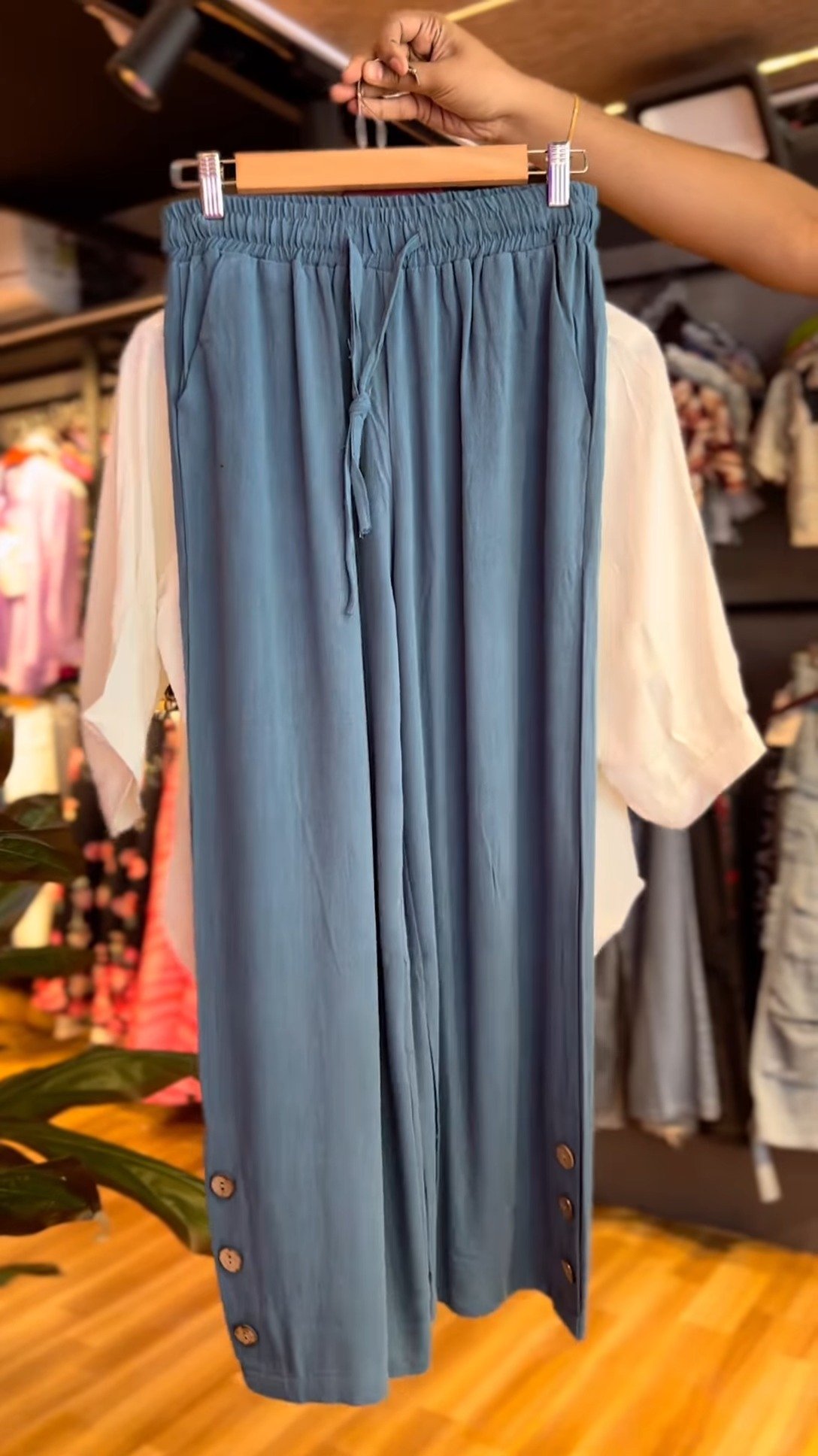 Elegant Embroidered White Kurta with Teal Blue Culottes Set - Image 2