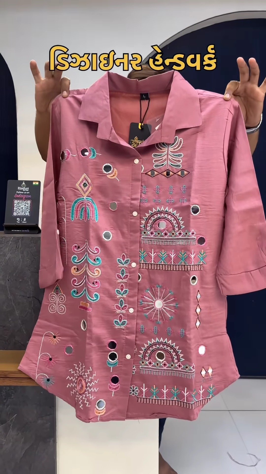 Rose Quartz Mirror-Embroidered Co-ord Kurta Set - Image 2