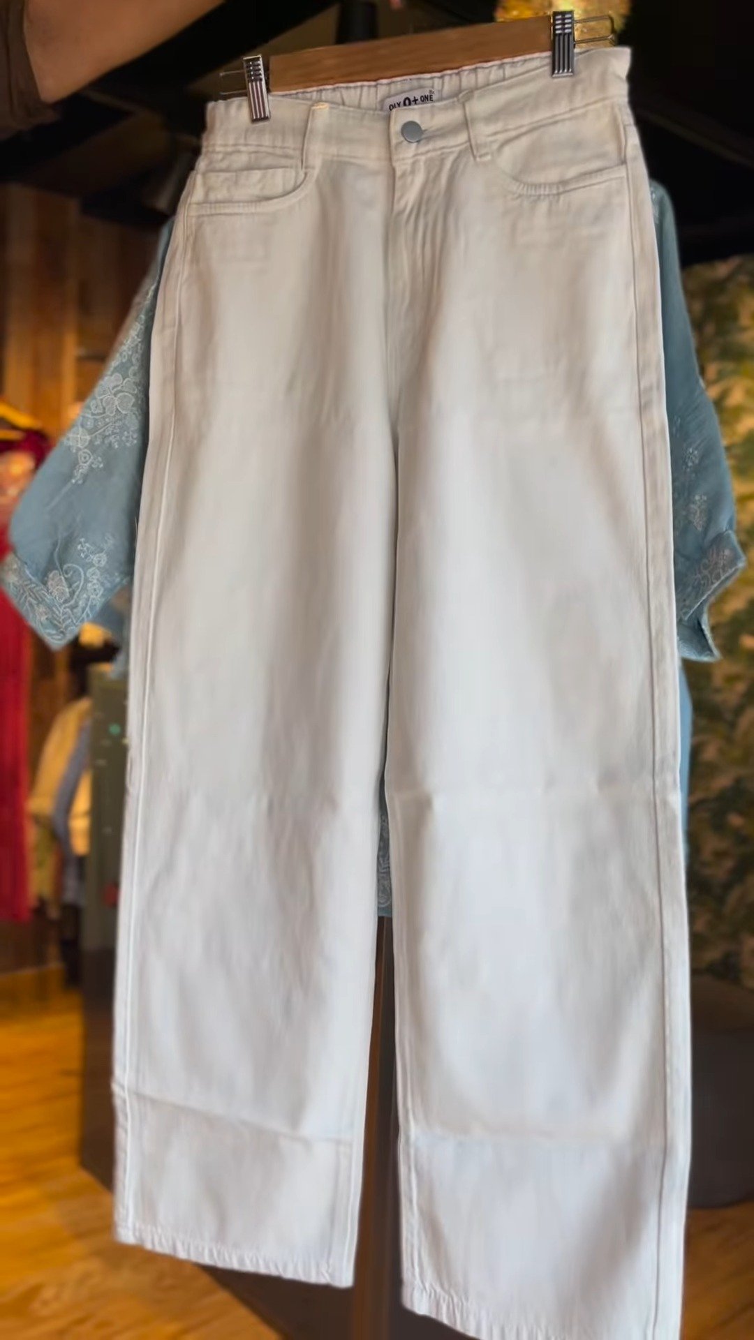 Pastel Blue Embroidered Kurti & White Trouser Co-ord Set - Image 2