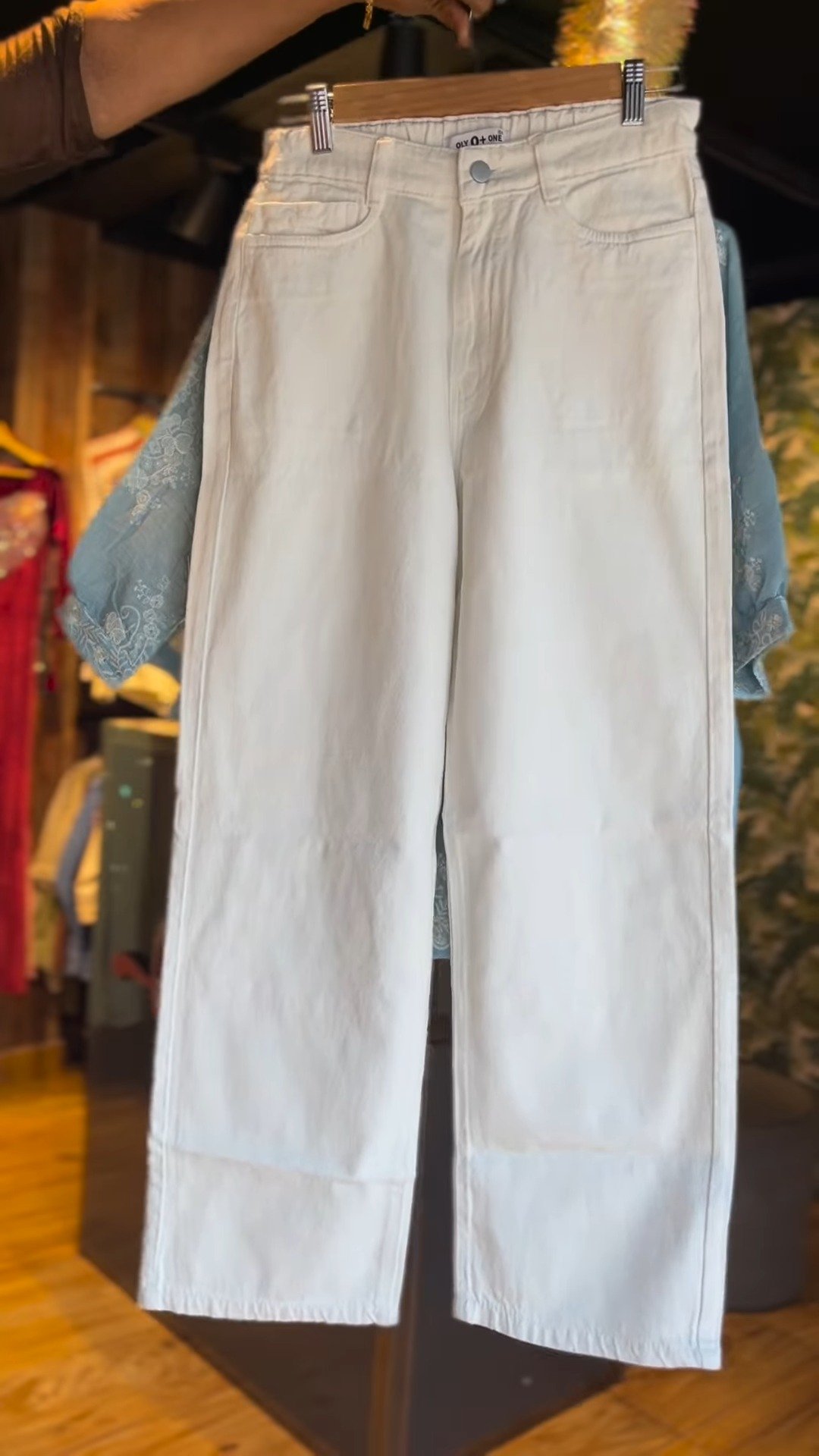 Pastel Blue Embroidered Kurti & White Trouser Co-ord Set - Image 3