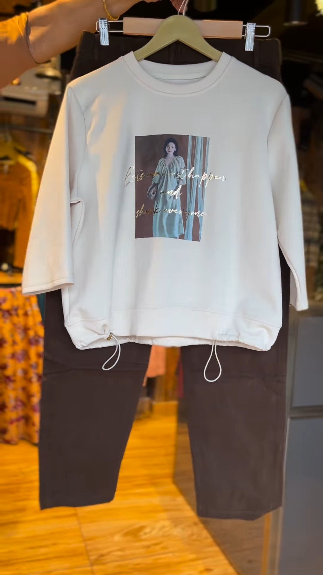 Casual Chic Graphic Sweatshirt & Trousers Co-ord Set – Available in Cream & Chocolate Brown - Image 4