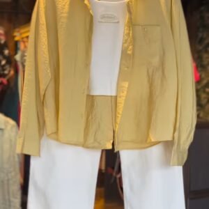 Sunshine Chic Co-ord Set: Textured Mustard Shirt & White Trousers