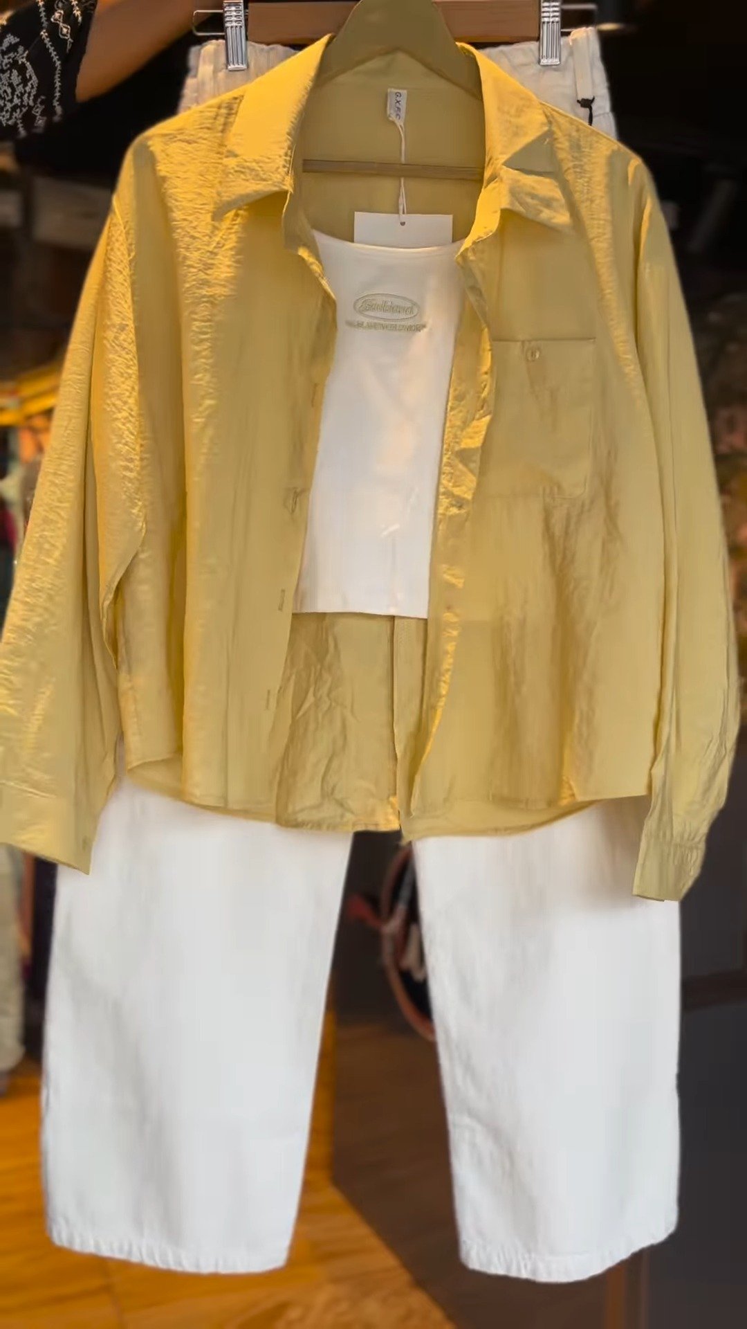 Sunshine Chic Co-ord Set: Textured Mustard Shirt & White Trousers - Image 4