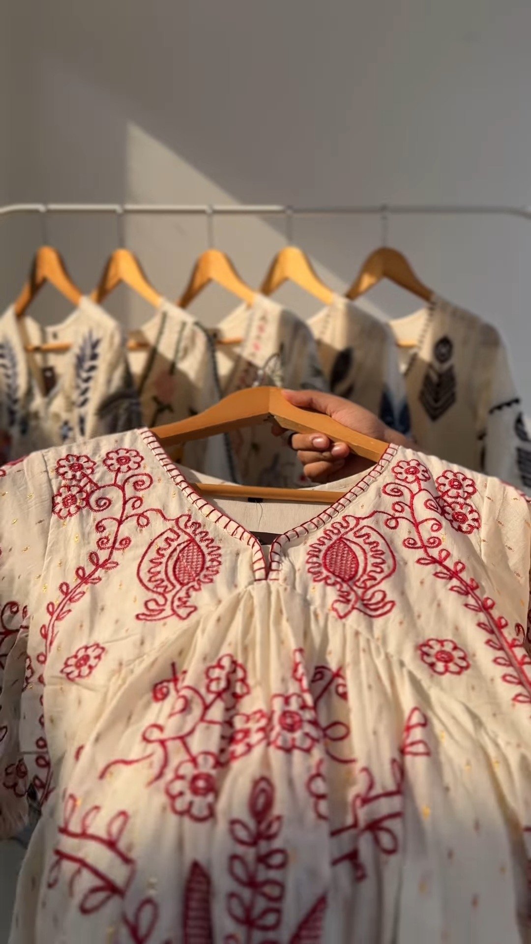 Bohemian Embroidered Tiered Cotton Kurta – Available in Crimson Red & Midnight Black - Image 2