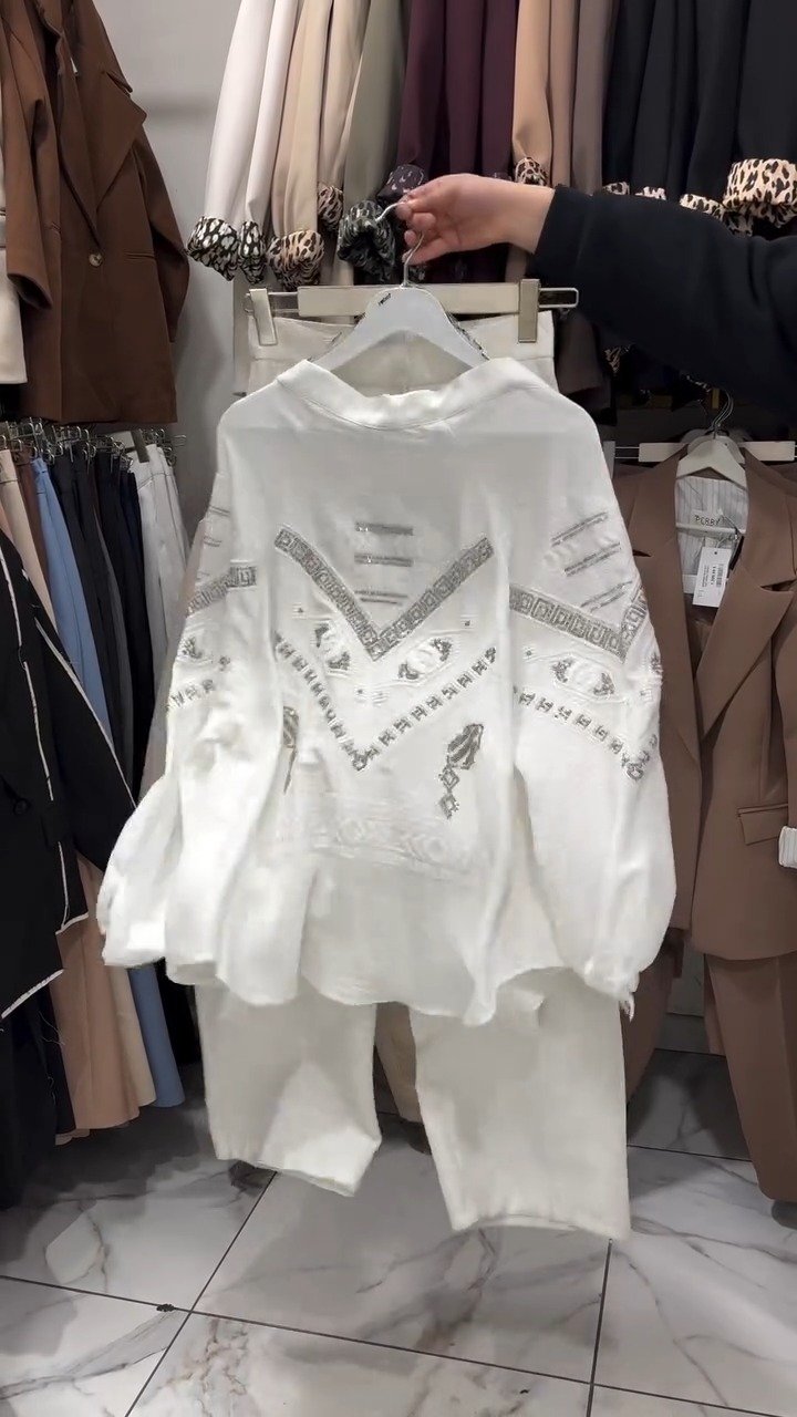 Bohemian Luxe Embroidered Co-Ord Set – Available in Crisp White, Sky Blue & Midnight Black - Image 2