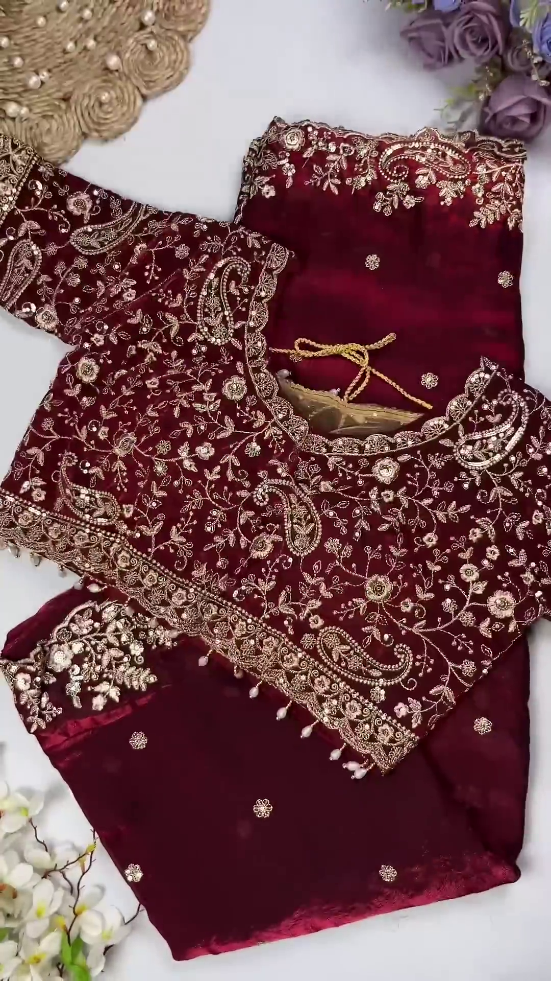 Royal Purple Heavy Embroidered Designer Blouse with Sequin Dupatta Set - Image 6