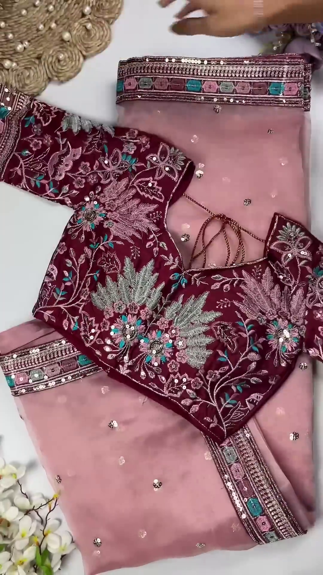 Royal Purple Heavy Embroidered Designer Blouse with Sequin Dupatta Set - Image 5