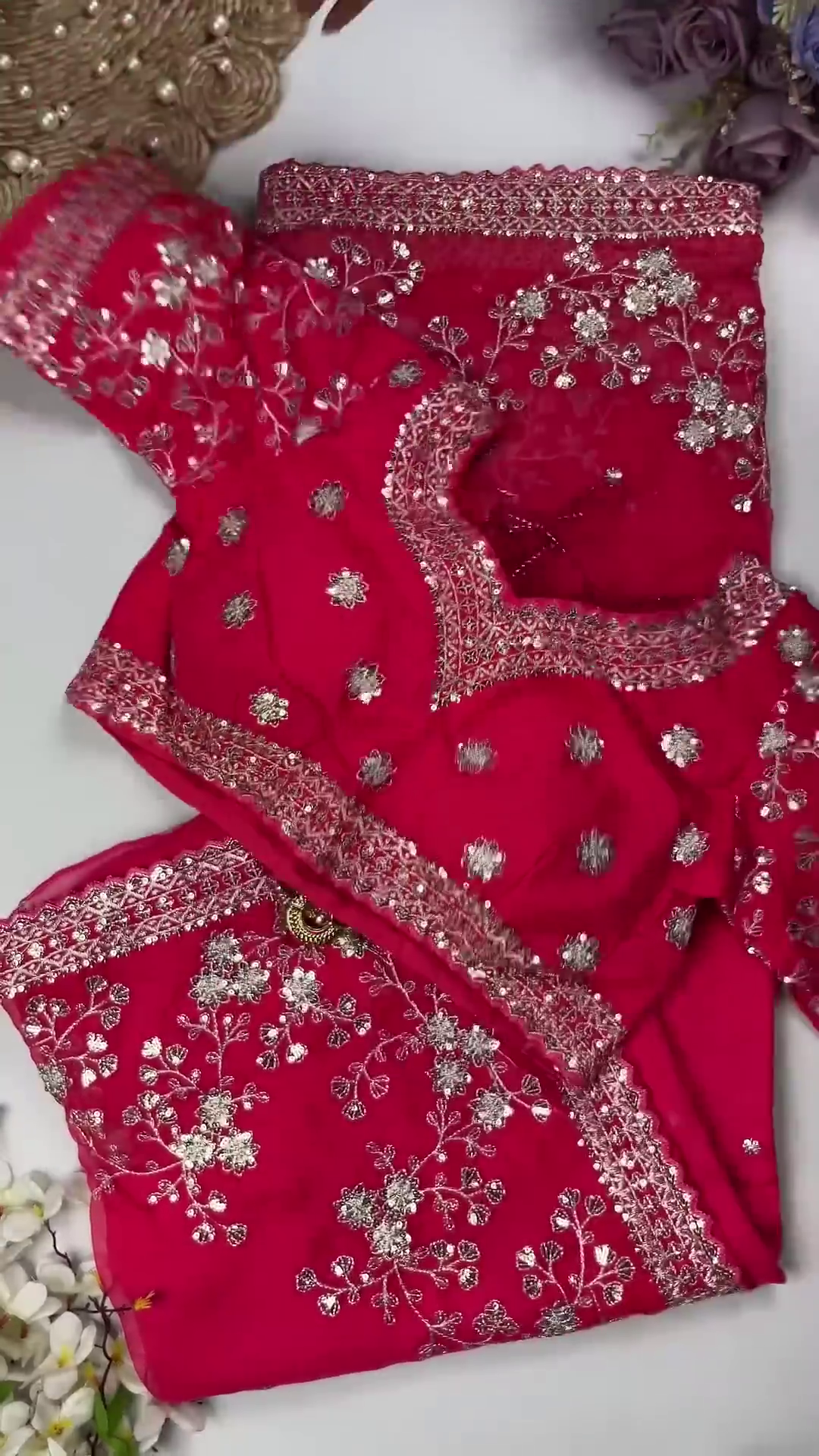 Royal Purple Heavy Embroidered Designer Blouse with Sequin Dupatta Set - Image 2