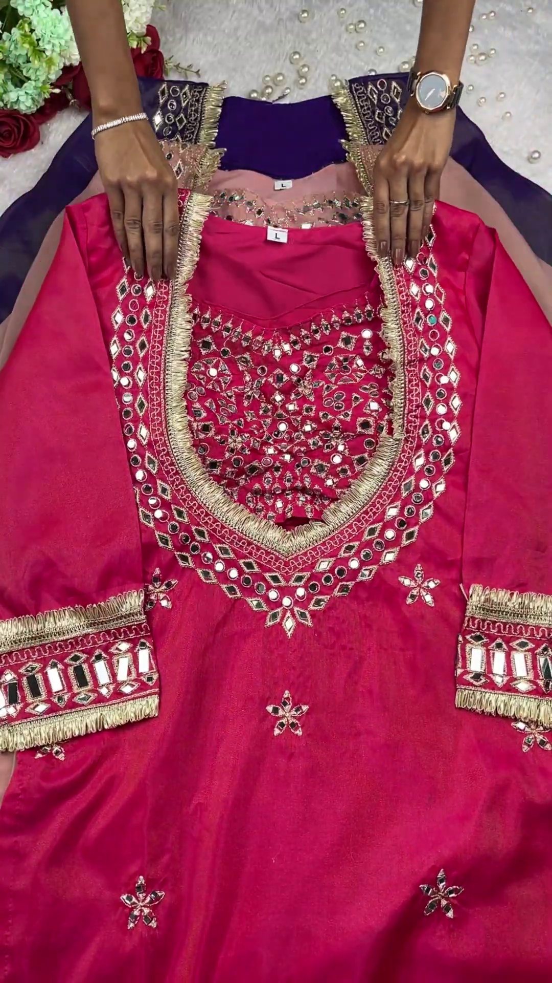 Royal Purple Silk Kurti with Intensive Mirror Artistry - Image 3
