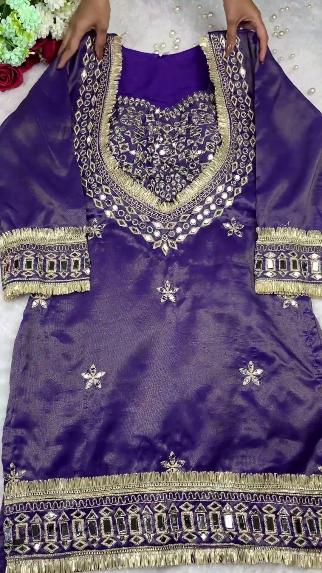 Royal Purple Silk Kurti with Intensive Mirror Artistry