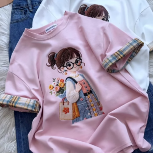 Embroidered Girl-Graphic Crew-Neck T-Shirt Collection