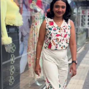 Floral Print Collared Crop Top and Matching Palazzo Set