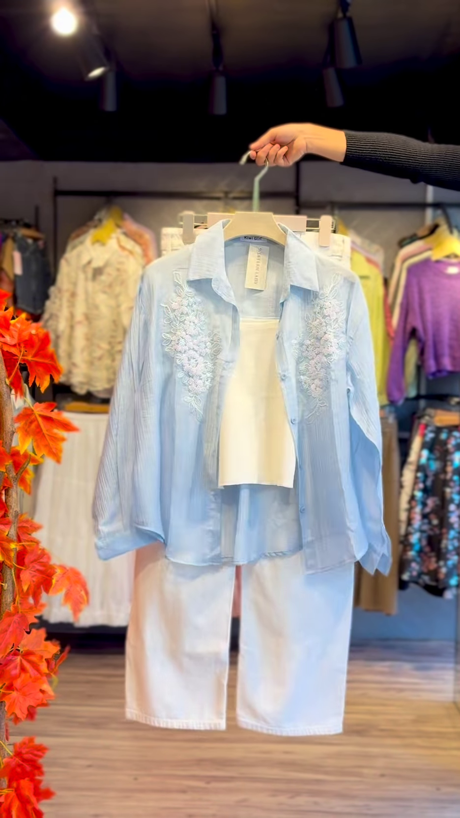 Embroidered Pastel Shirt and White Trouser Co-ord Set